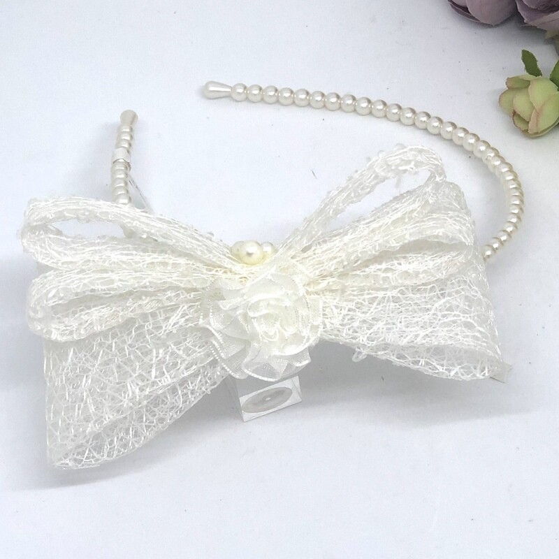 SHELLY - Ivory Bow Wedding Bridal Headband