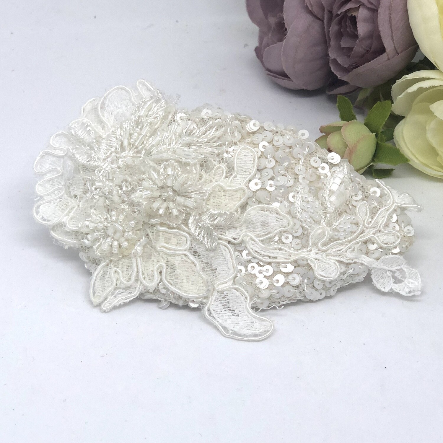 LOUISA - Ivory Lace &amp; Sequin Hair Piece Comb