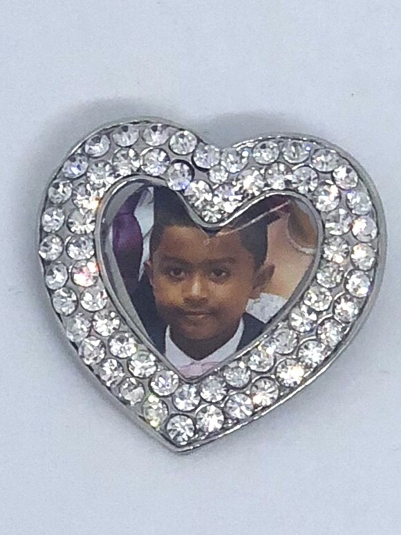 HELENA - Silver Bling Heart Photo Memory Brooch
