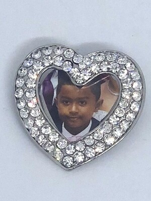 HELENA - Silver Bling Heart Photo Memory Brooch