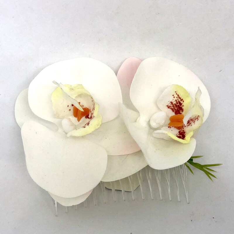 OLLIE - White Orchid Wedding Bridal Hair Comb