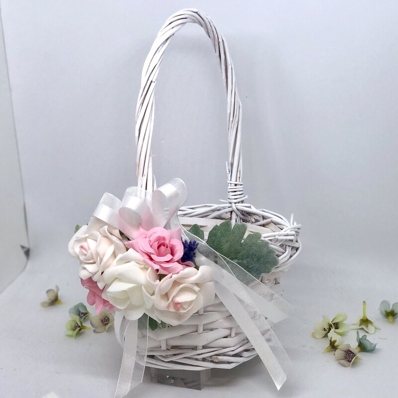 KELLY WHITE - Rustic Cane Flower Girl Basket