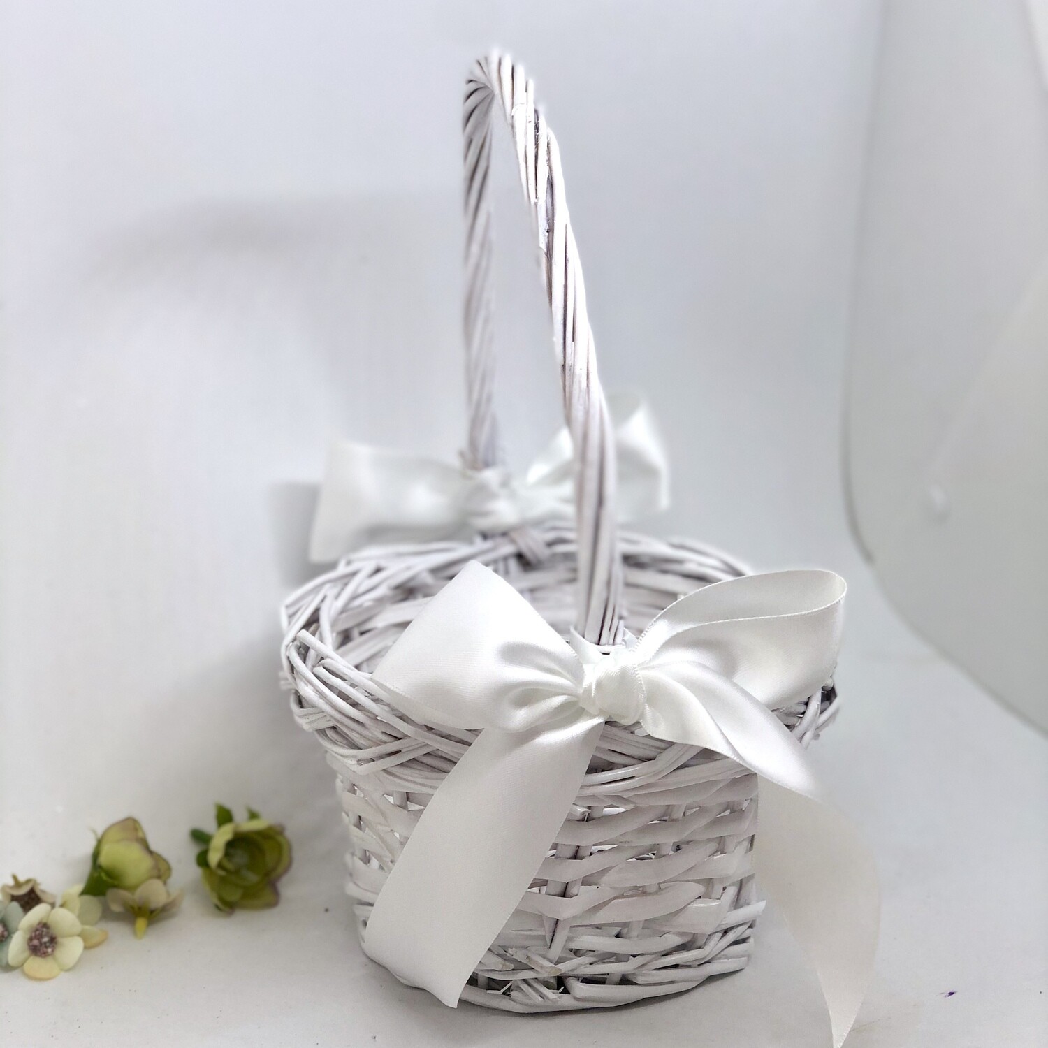 LAYLA - White Rustic Cane Flower Girl Basket