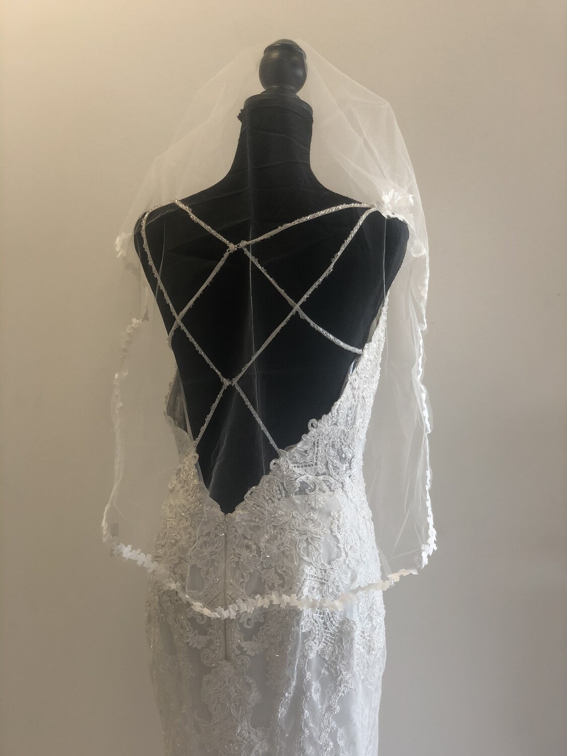 PETAL -  White Fingertip Length Wedding Bridal Veil