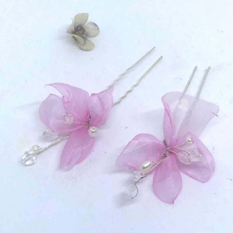 CASSIE - Silver &amp; Pearl Pink Flower Bridal Hair Pin