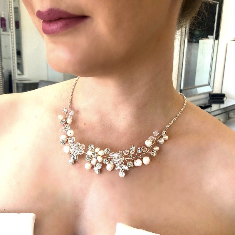 CUSTOM LAUREL SET - Silver Crystal &amp; Pearl Jewellery Set