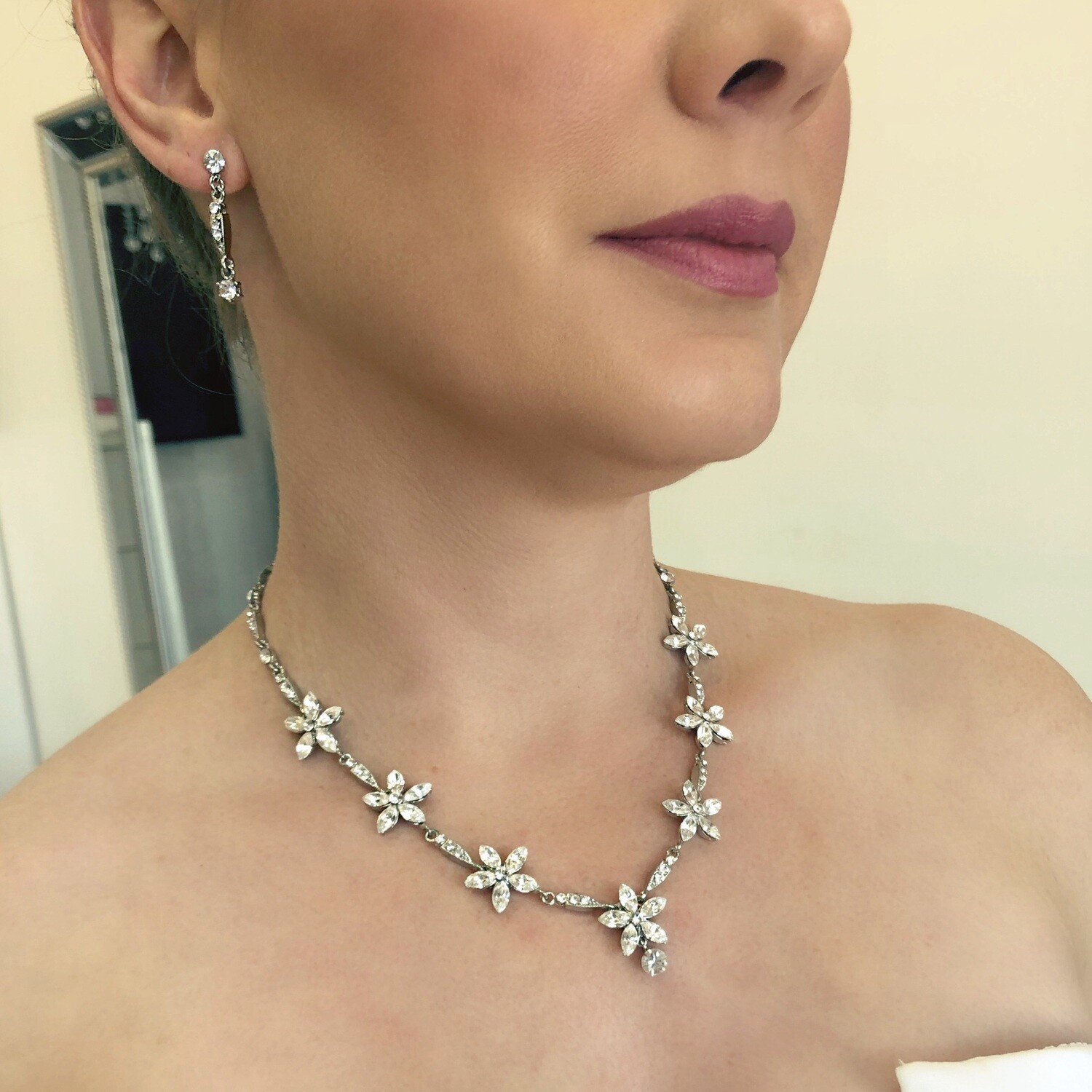 FLEUR - Crystal Flower Wedding Bridal Necklace Set