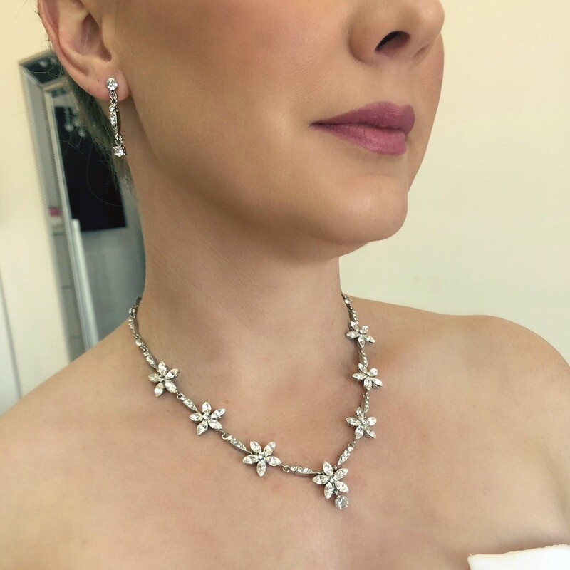 FLEUR - Crystal Flower Wedding Bridal Necklace Set