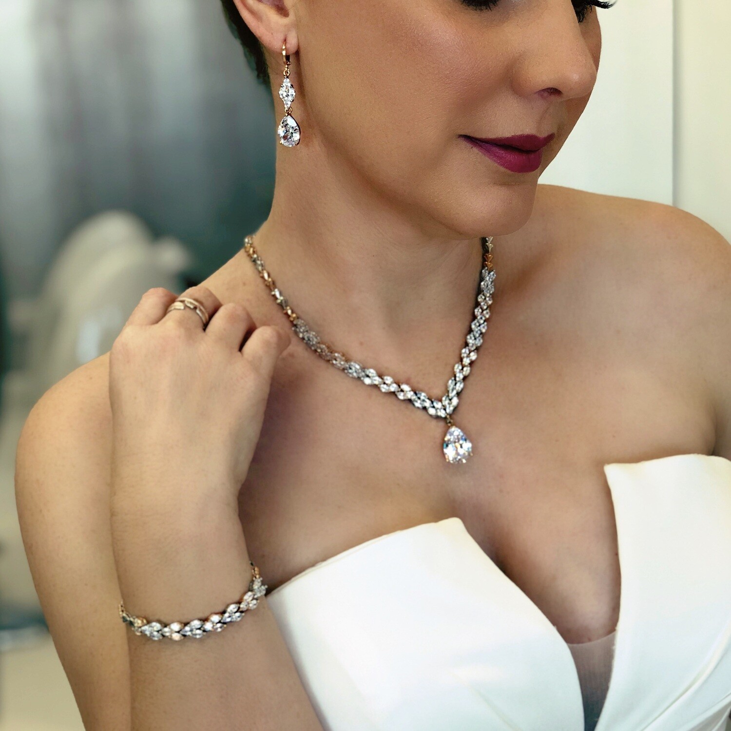 LINDSEY  - Gold &amp; Silver Crystal Wedding Bridal Necklace Set