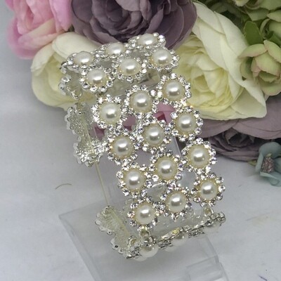 JACEE - Silver Crystal and Pearl Wedding Bridal Bracelet