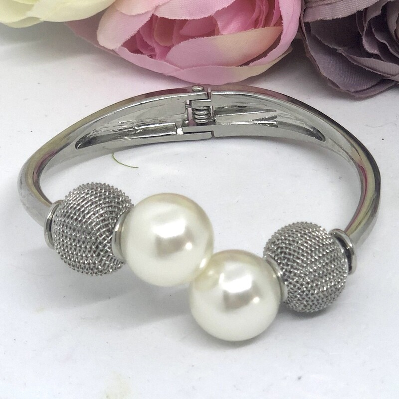 RAELENE - Silver and Pearl Bridal Bangle