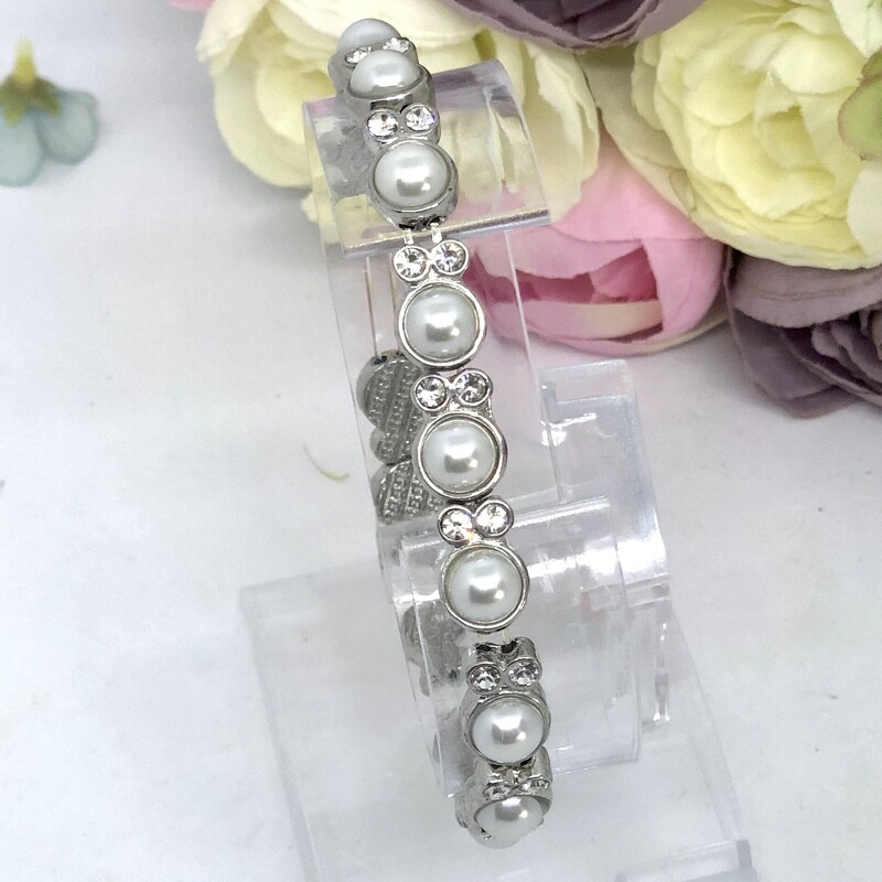 PHOEBE - Silver &amp; Pearl Crystal Bridal Bracelet