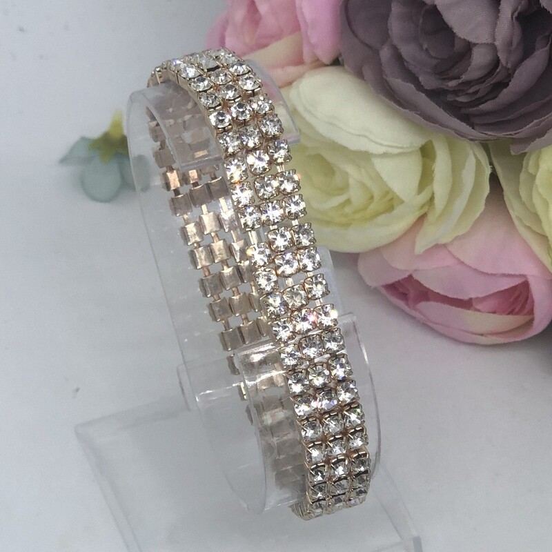 ALICE - Rose Gold Crystal Stretch Bridal Bracelet