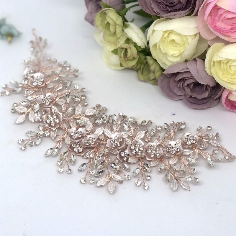 AVA - Rose Gold Crystal Wedding Bridal Head Piece