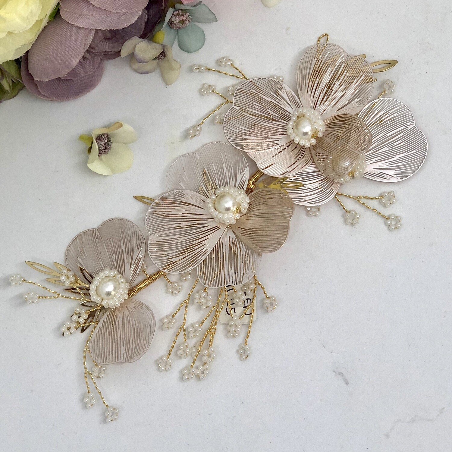 ELLEN - Gold Flower Bridal Wedding Hair Piece