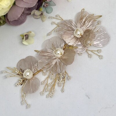 ELLEN - Gold Flower Bridal Wedding Hair Piece