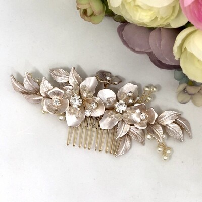 ANDREA - Gold Crystal Wedding Bridal Hair Comb