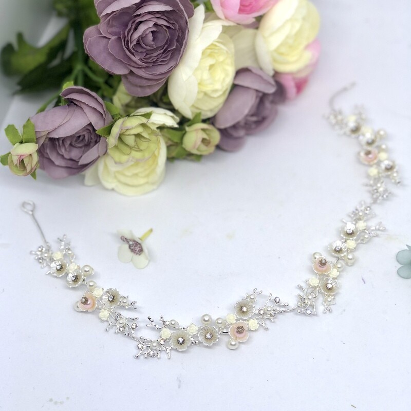 ORIANA - Silver &amp; Pearl Wedding Bridal Head Piece