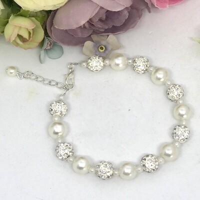 ALLY - Pearl &amp; Crystal Bridal Wedding Bracelet