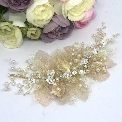 MARCIE - Gold &amp; Pearl Wedding Bridal Head Piece