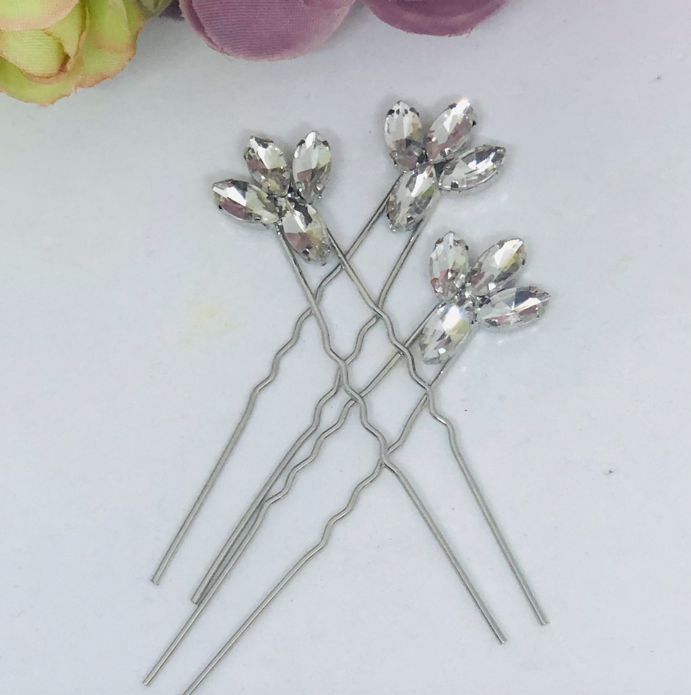 ELLEN - Silver Bling Wedding Bridal Set of 3 Hair Pins