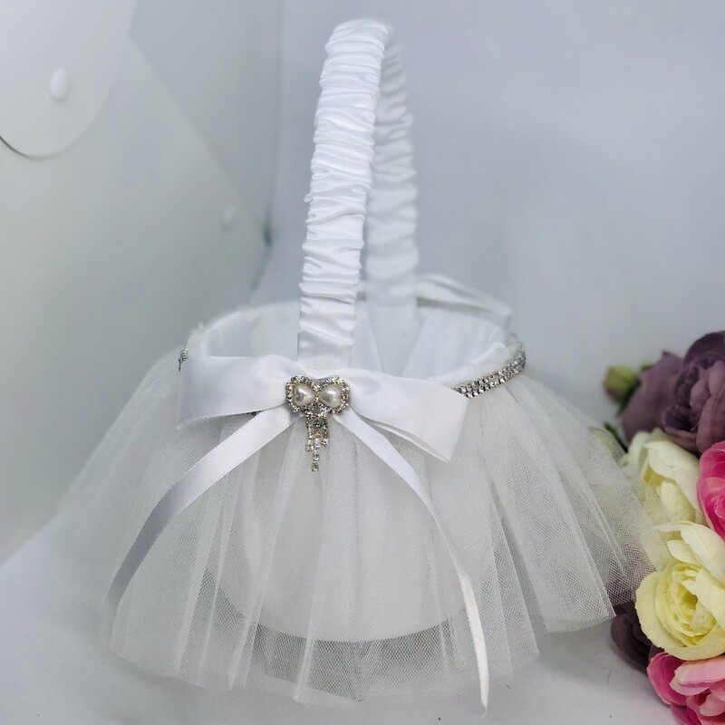 MADISON - White Bling Flower Girl Basket