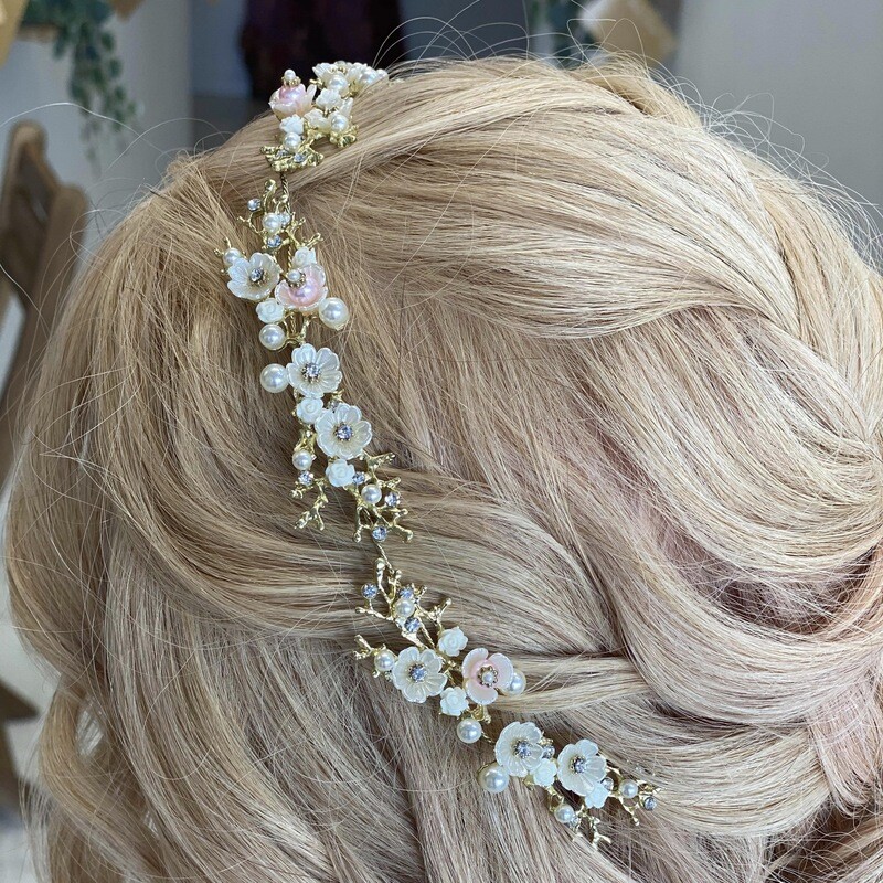 ORIANA - Gold &amp; Pearl Wedding Bridal Head Piece