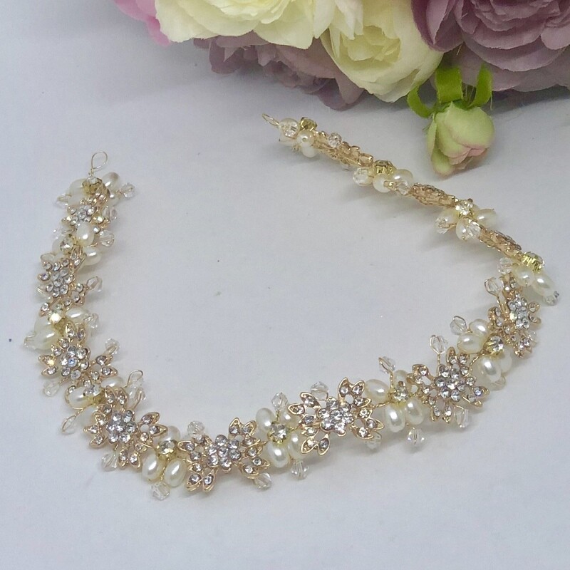 VALLEY GOLD - Crystal Pearl Wedding Head Piece