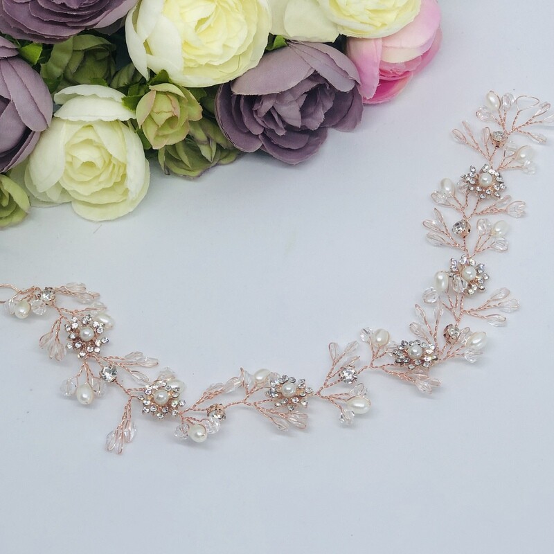SHEILA -  Rose Gold with pearls and crystals Hair Vine