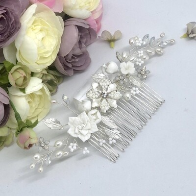 PAULINE- Silver Crystal Wedding Bridal Hair Comb