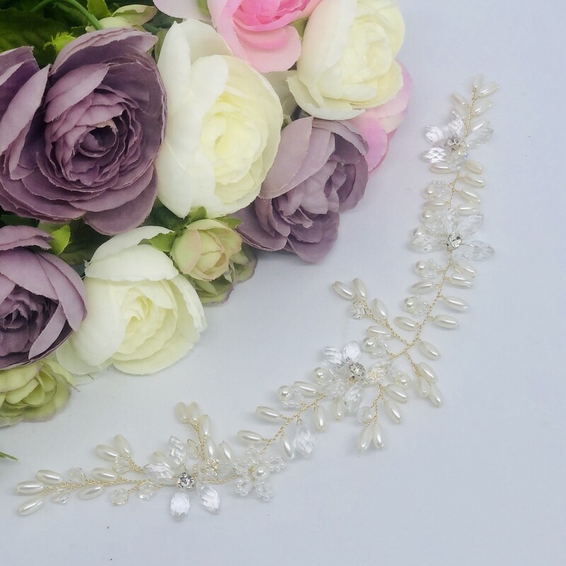 WENDY - Gold &amp; Pearl Wedding Bridal Head Piece