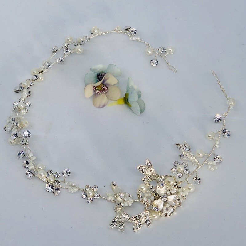 ADELINE SILVER - Crystal Bridal Wedding Head Piece
