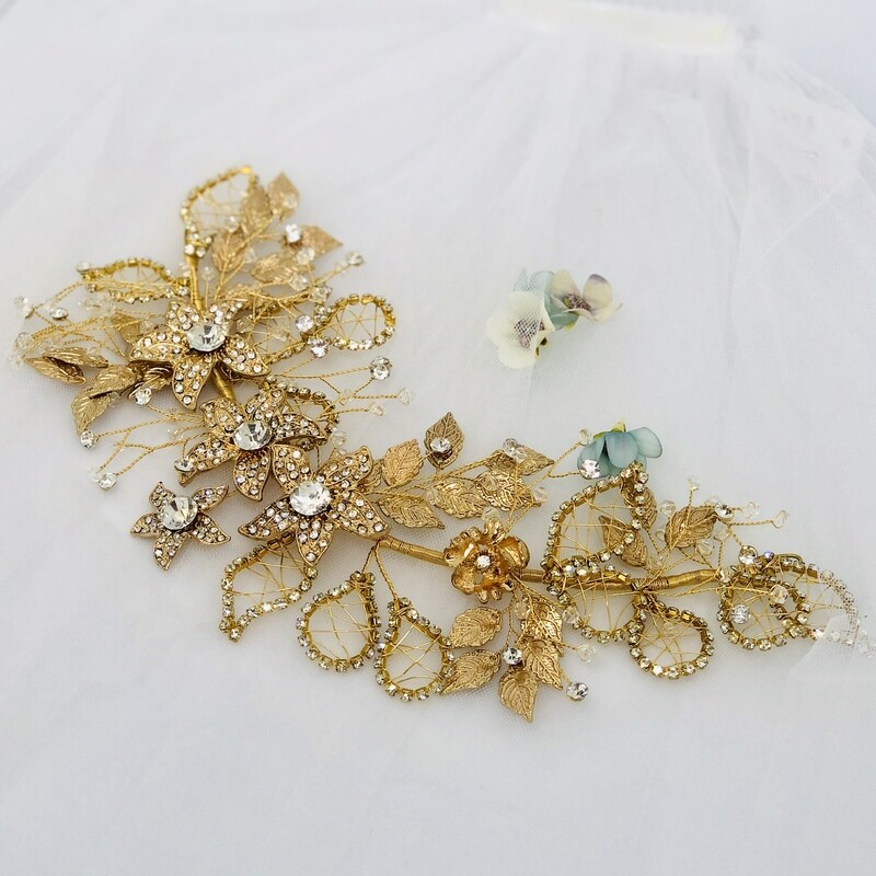 ERIN - Gold Flower Bridal Wedding Hair Piece