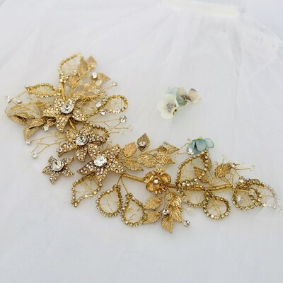 ERIN - Gold Flower Bridal Wedding Hair Piece