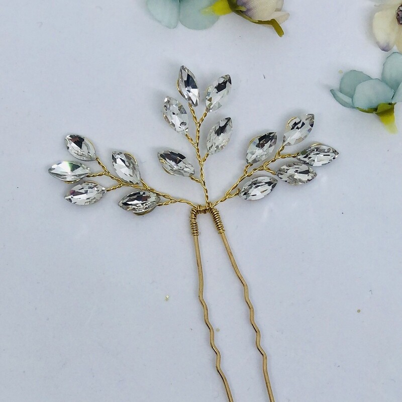 MAINE - Gold &amp; Crystal Bridal Hair Pin