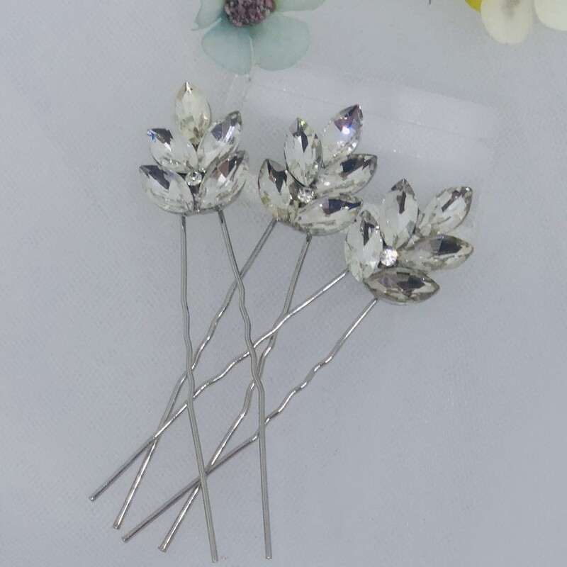 TAMARA - Silver Set of 3 Wedding Bridal Hair Pins