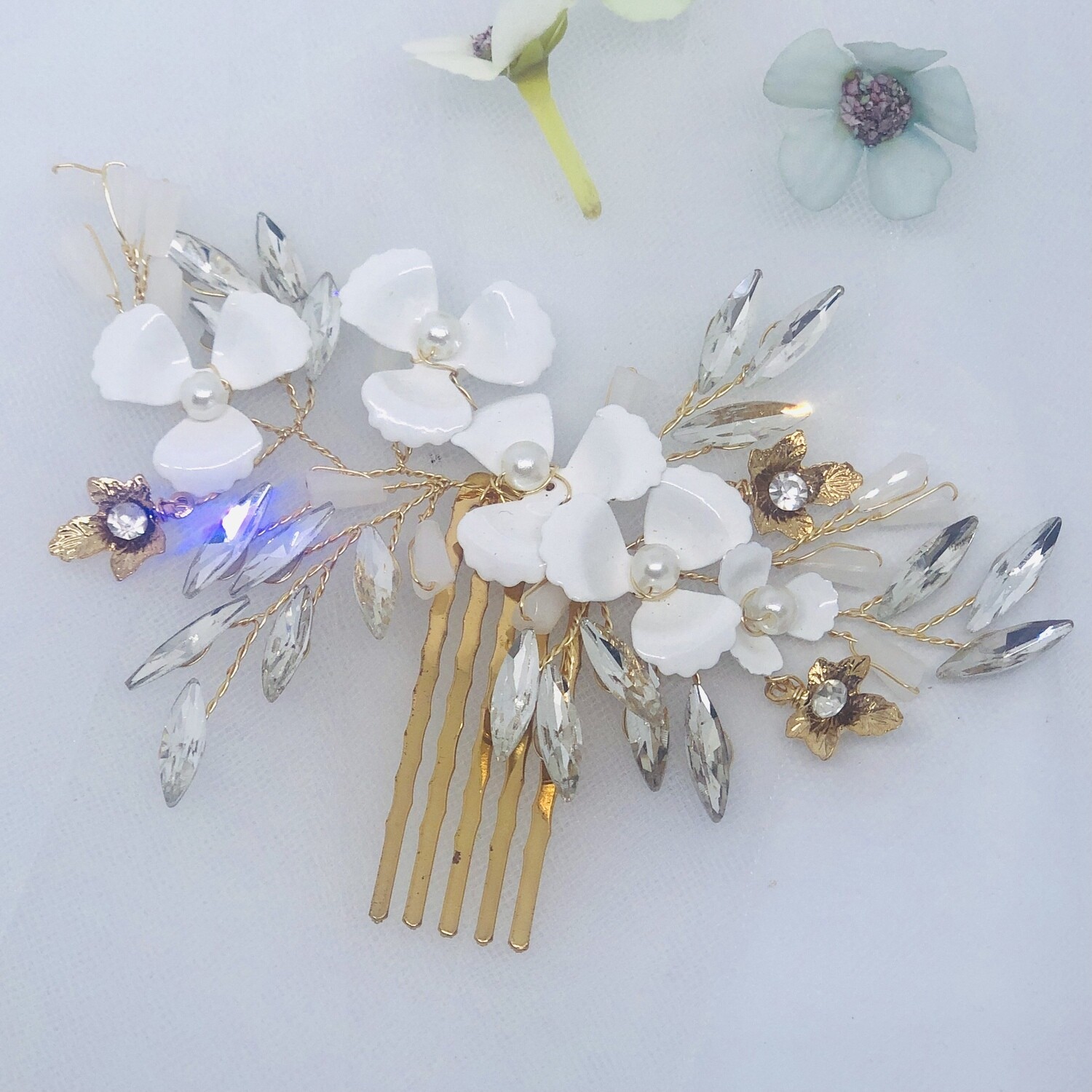 JANET - Gold &amp; White Crystal Bridal Hair Comb