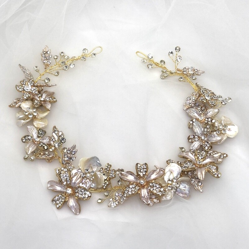 DEIDRE - Gold Flower Bridal Wedding Hair Piece