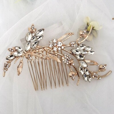 PENNY - Rose Gold Crystal Wedding Bridal Hair Comb