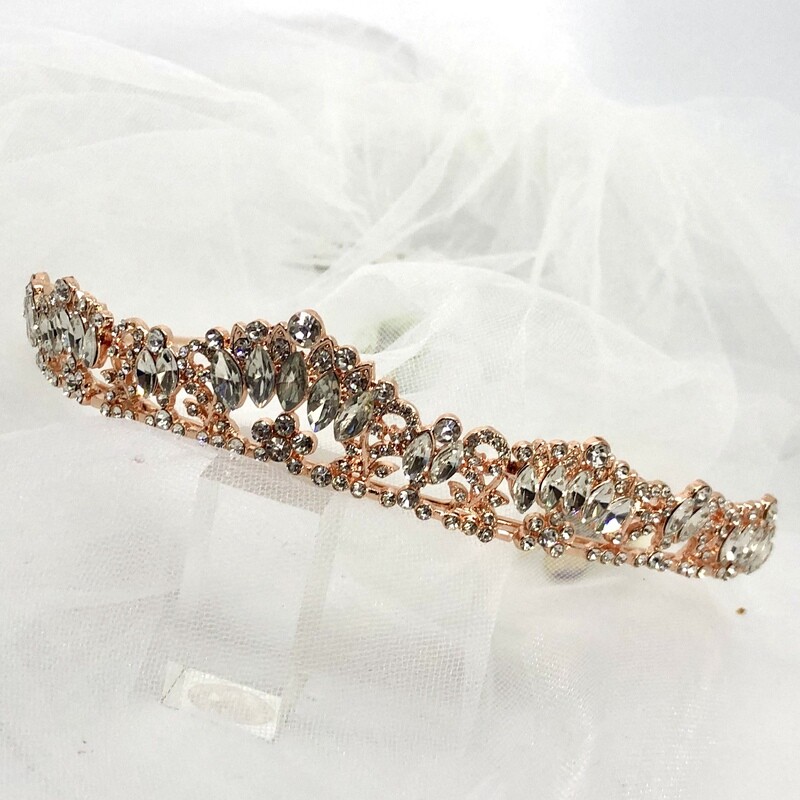 KRISTA - Rose Gold Crystal Wedding Bridal Tiara