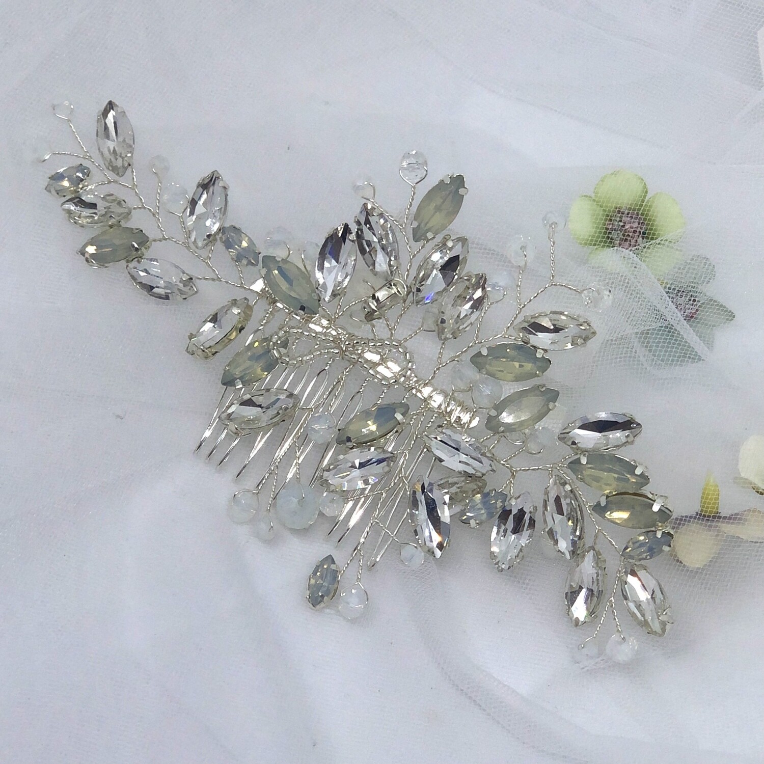 OPAL - Silver Crystal Wedding Bridal Hair Comb