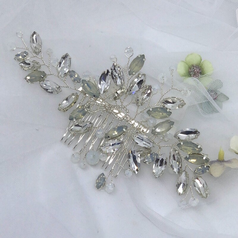 OPAL - Silver Crystal Wedding Bridal Hair Comb
