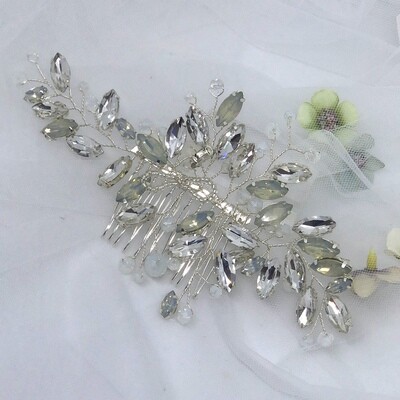 OPAL - Silver Crystal Wedding Bridal Hair Comb
