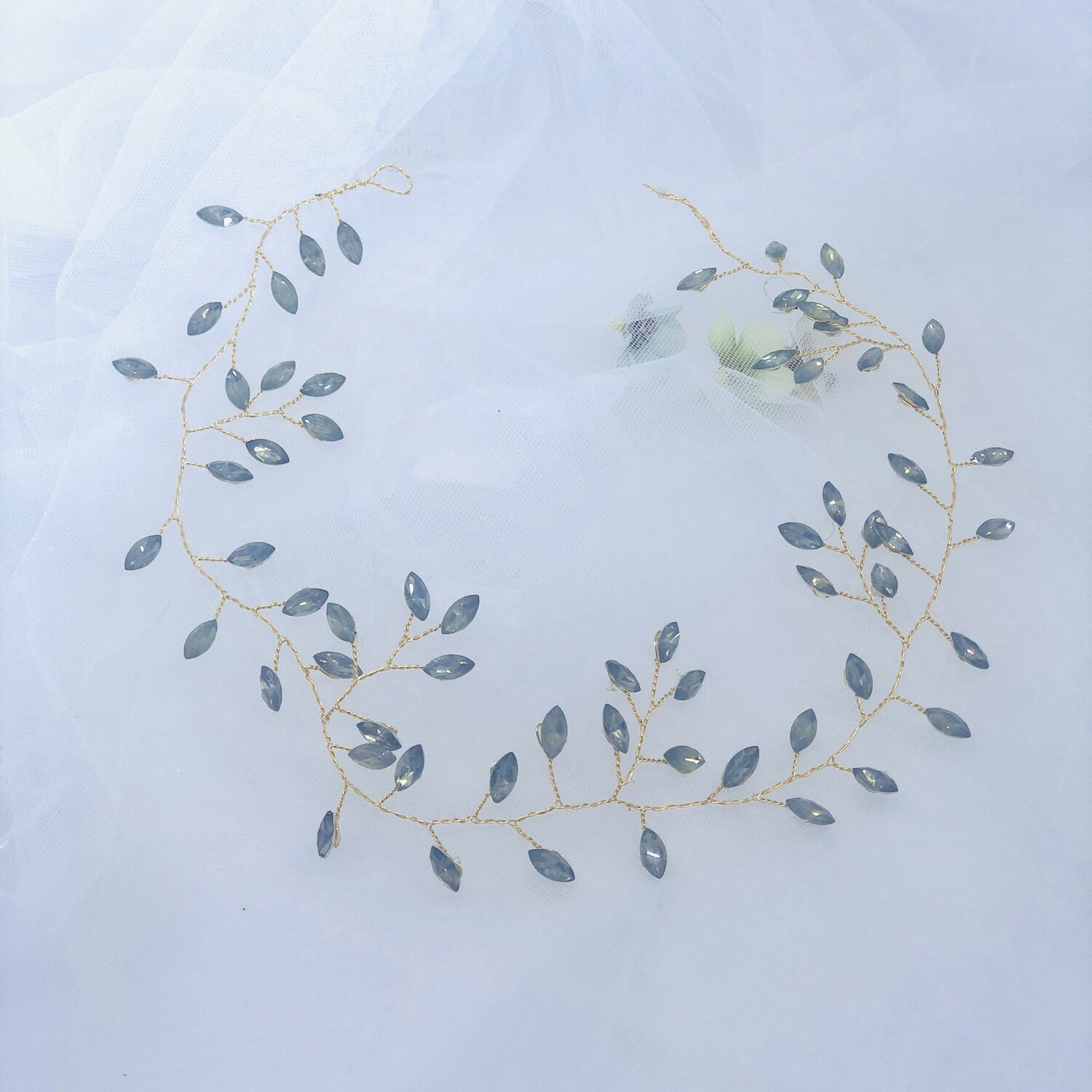 MAE - Blue &amp; Pearl Crystal Bridal Wedding Hair Vine