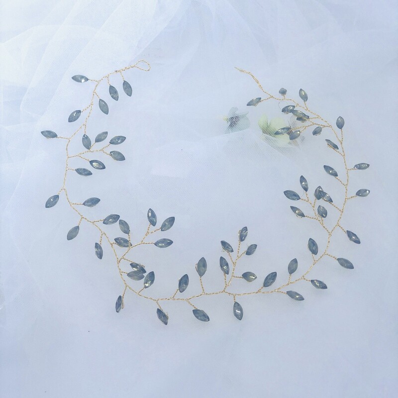 MAE - Blue &amp; Pearl Crystal Bridal Wedding Hair Vine