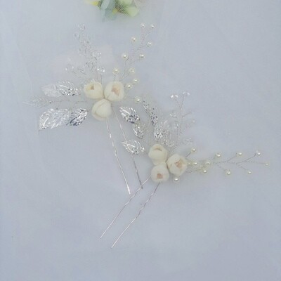 RILEY - Porcelain Bridal Hair Pins - Set of 2
