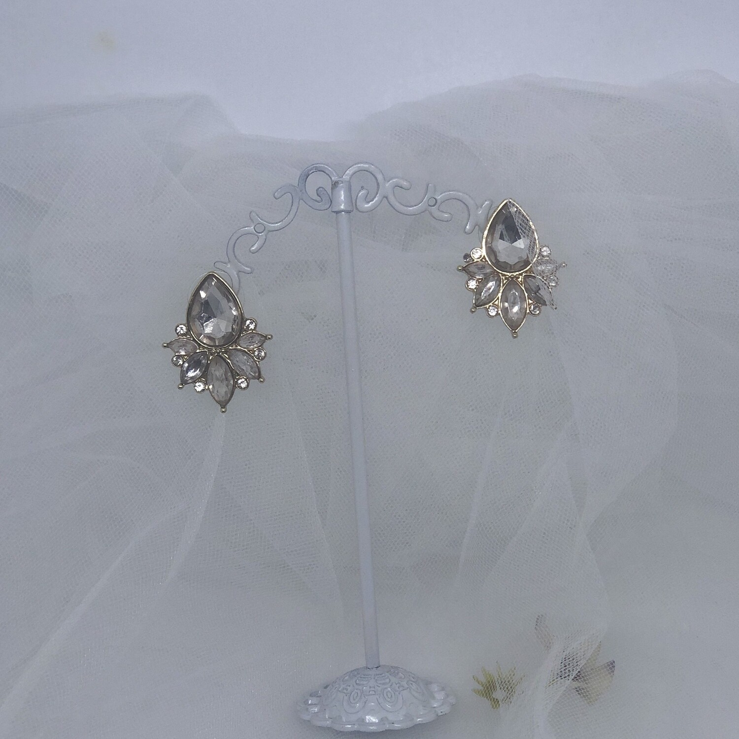 BAMBI - Gold pierced Crystal Teardrop Earrings
