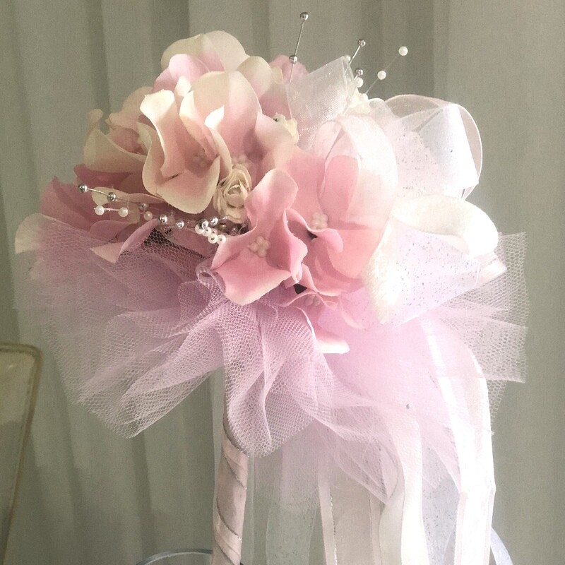 JODIE - Pink Flower Girl Ribbon Wand