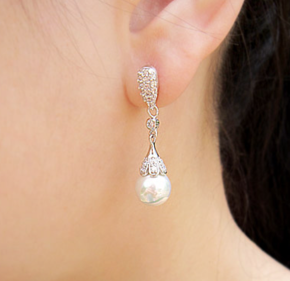 JULIETTE - Pierced Pearl Drop Bridal Wedding Earrings
