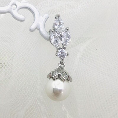HARPER - Silver Pierced Pearl Bridal Wedding Earrings
